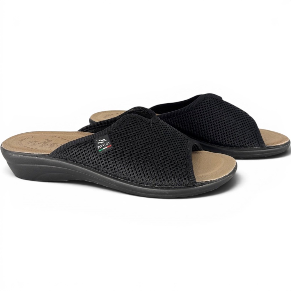 Fly Flot Mesh Slide Sandals Womens 40 Black Comfort Anatomic Anti-Shock Italy